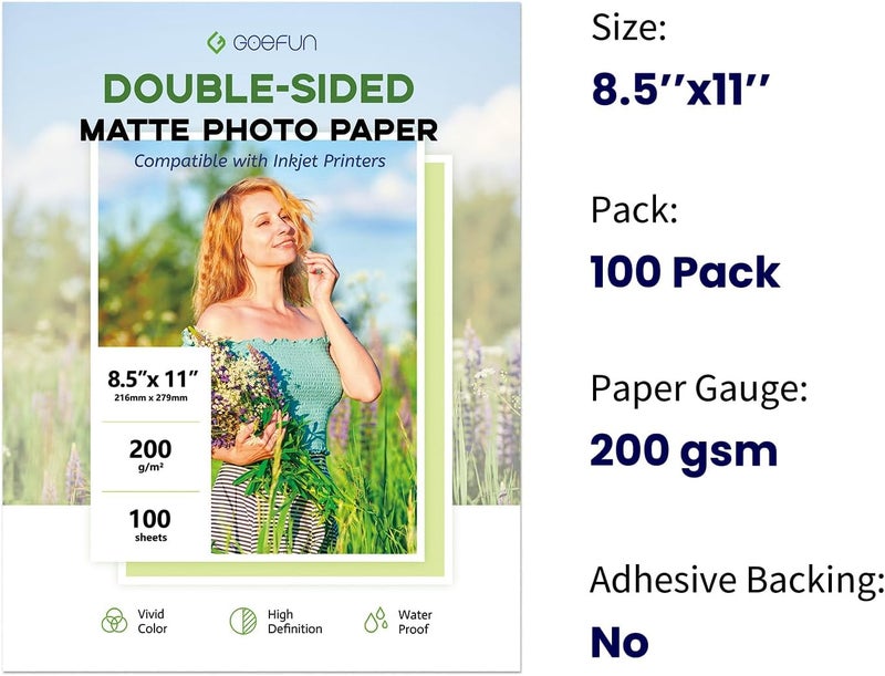 Goefun Double Sided Matte Photo Paper 8.5 x 11, 200GSM/54LB Presentation Paper for Inkjet Printer, 100 Sheets - Image 2